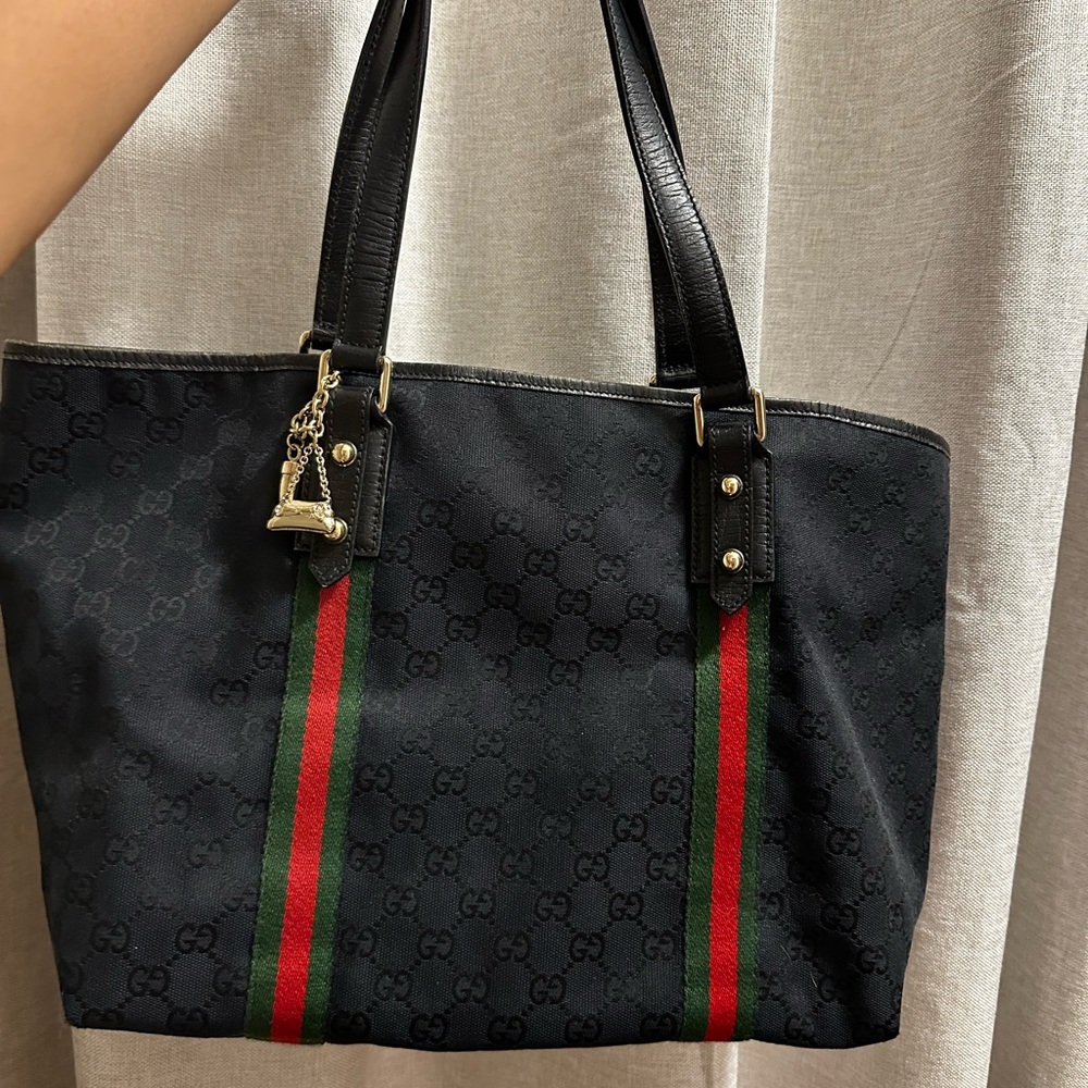 Gucci Black Tote with Signature Red and Green Accents